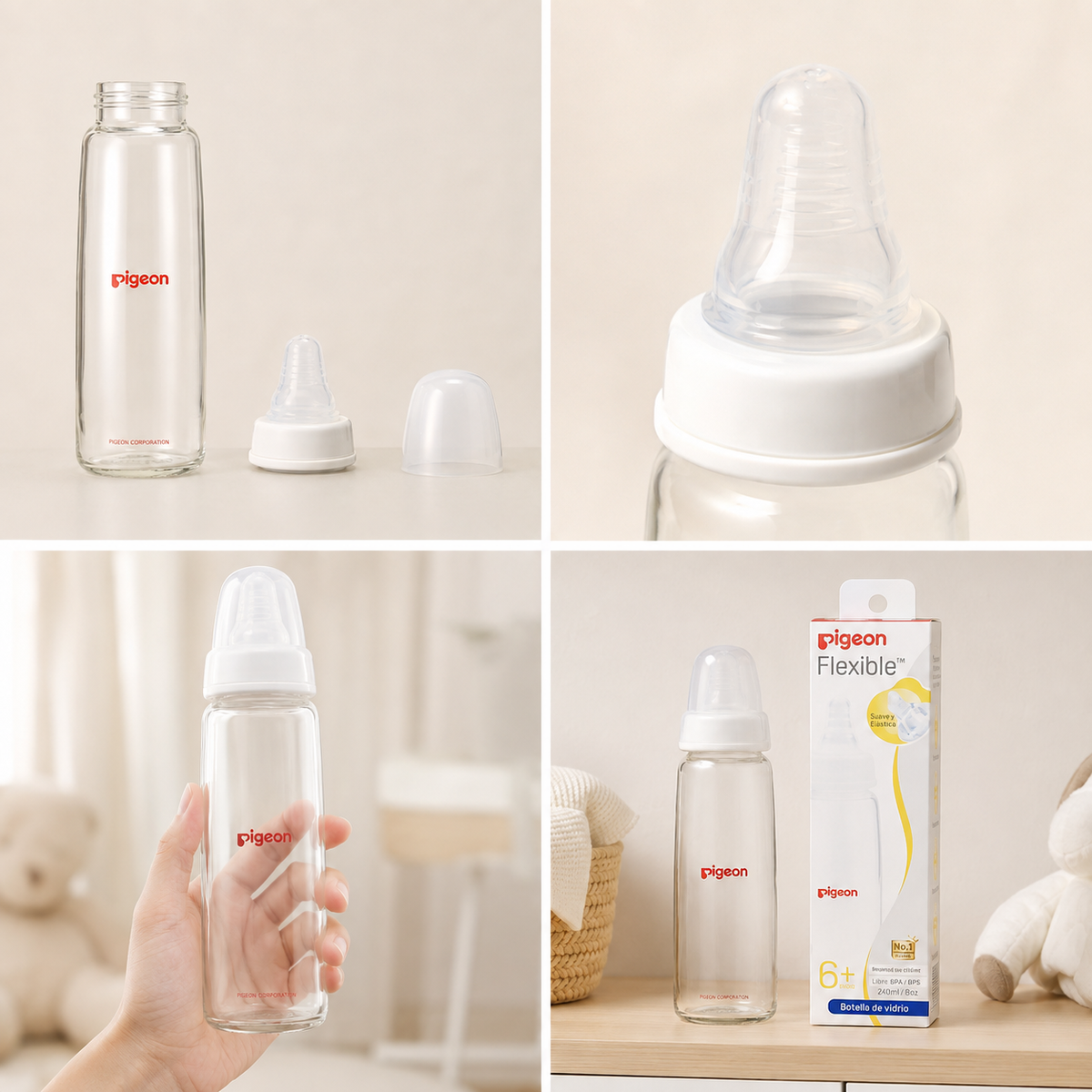 Biberón Boca Standard de Vidrio Pigeon 240 ml