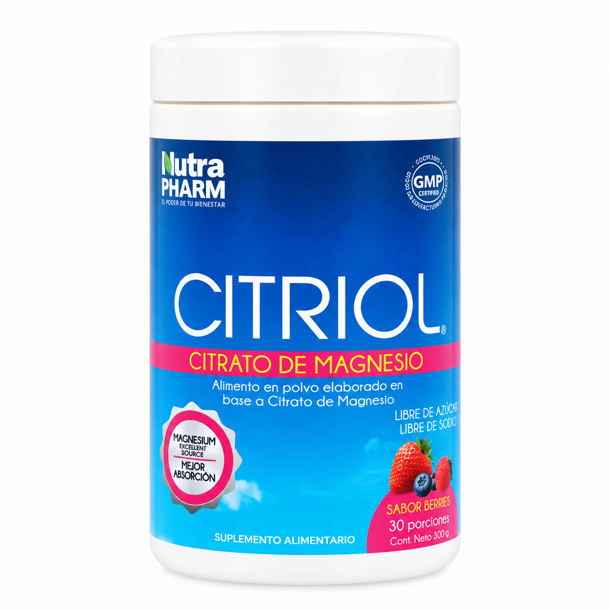 Citriol Citrato de Magnesio Nutrapharm en Polvo Sabor Berries 150 g