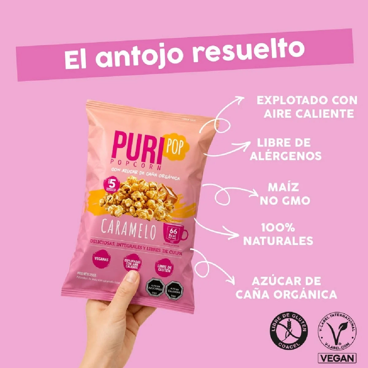 Popcorn sabor Caramelo Puri Caja 20 Un de 25 g