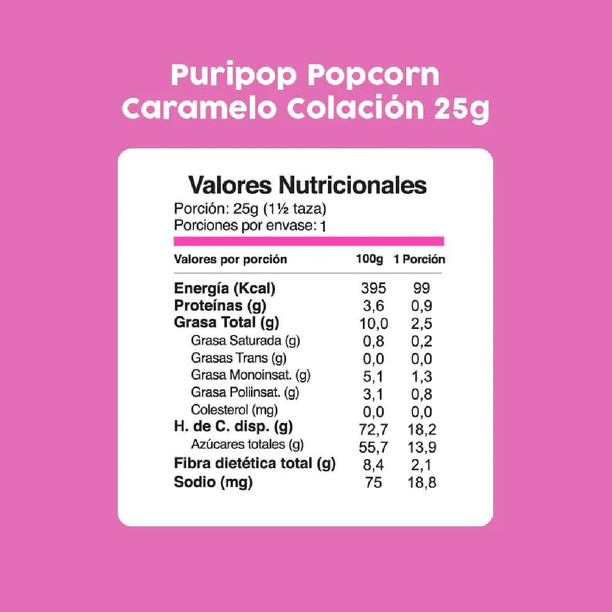 Popcorn sabor Caramelo Puri Caja 20 Un de 25 g