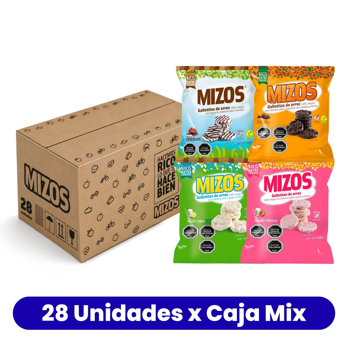 Galletas de Arroz Mizos Mix 4 Sabores Caja 28 Un de 25 g