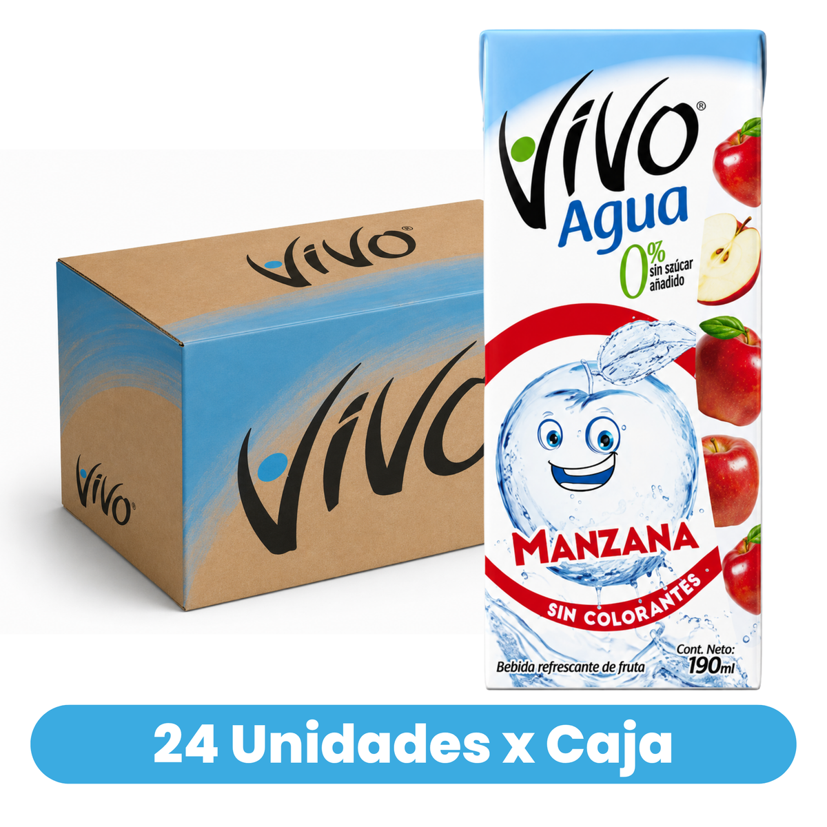 Agua Saborizada de Manzana Vivo Caja 24 Un de 190 ml