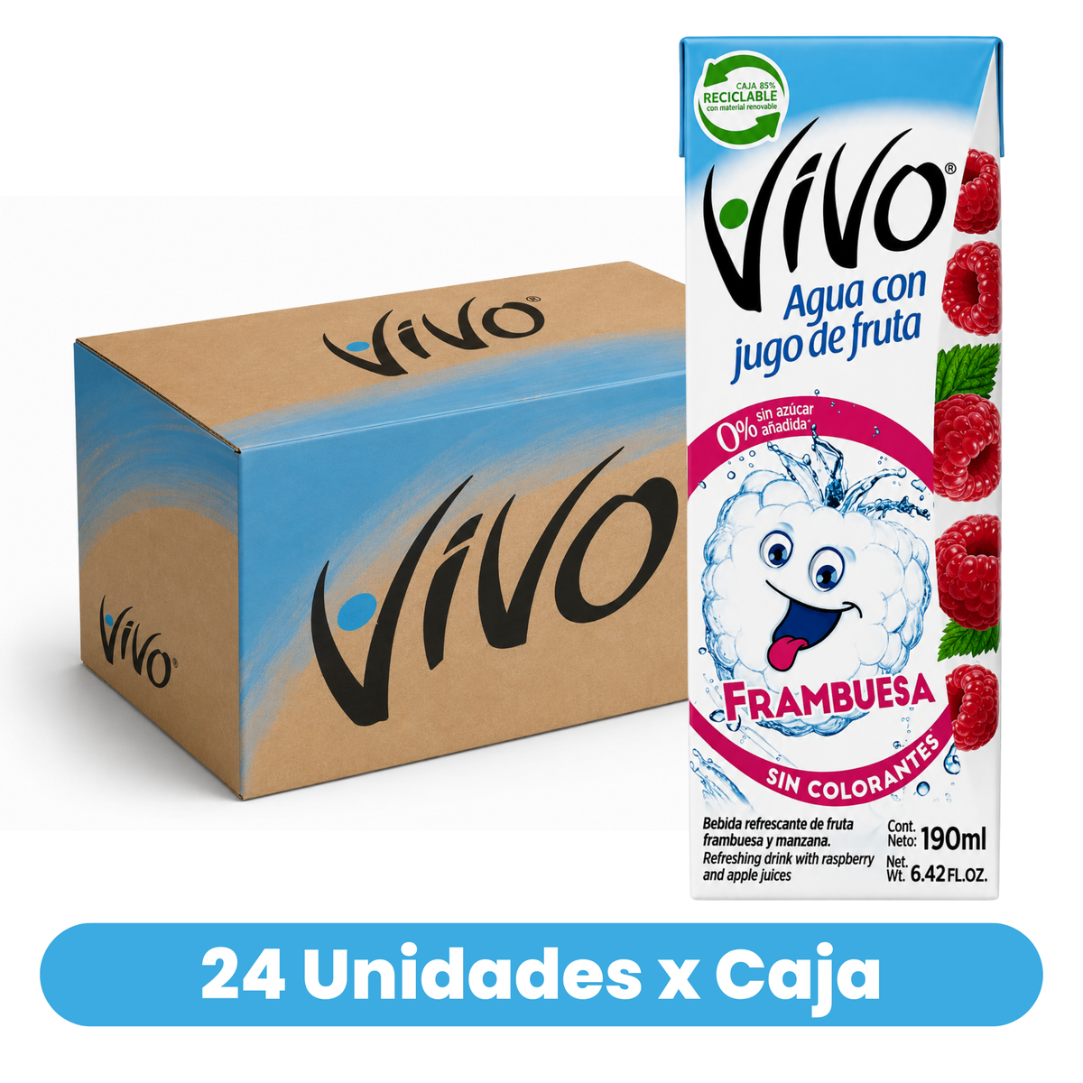 Agua de Frambuesa Vivo Caja 24 Un de 190 ml