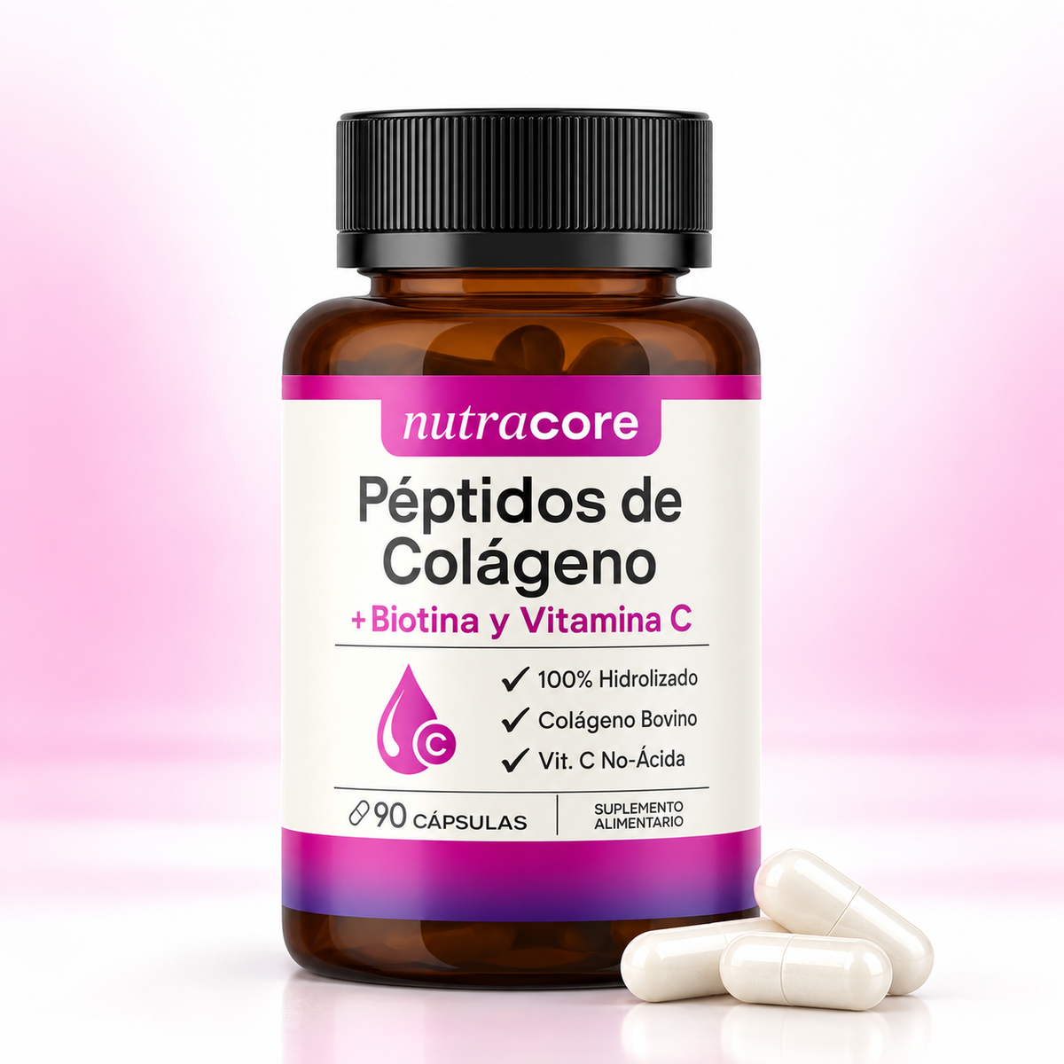 Péptidos de Colágeno con Biotina y Vitamina C Nutracore 90 Cáps