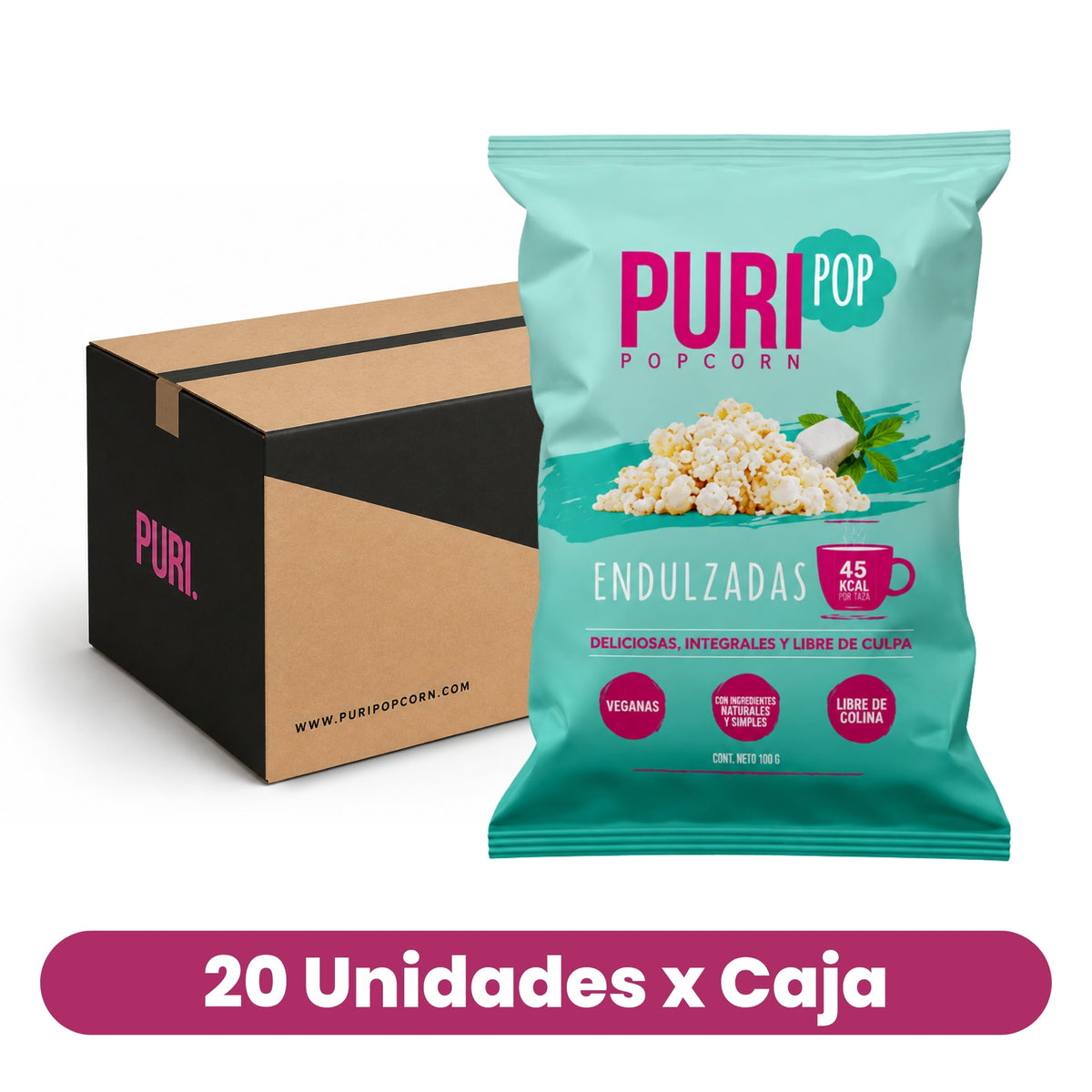 Popcorn Endulzado Vegano Sin Gluten Puri Caja 20 Un de 25 g