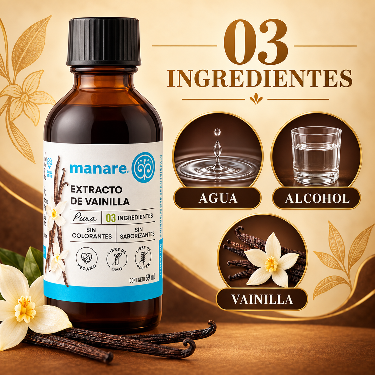 Extracto de Vainilla Puro con Alcohol Manare 59 ml