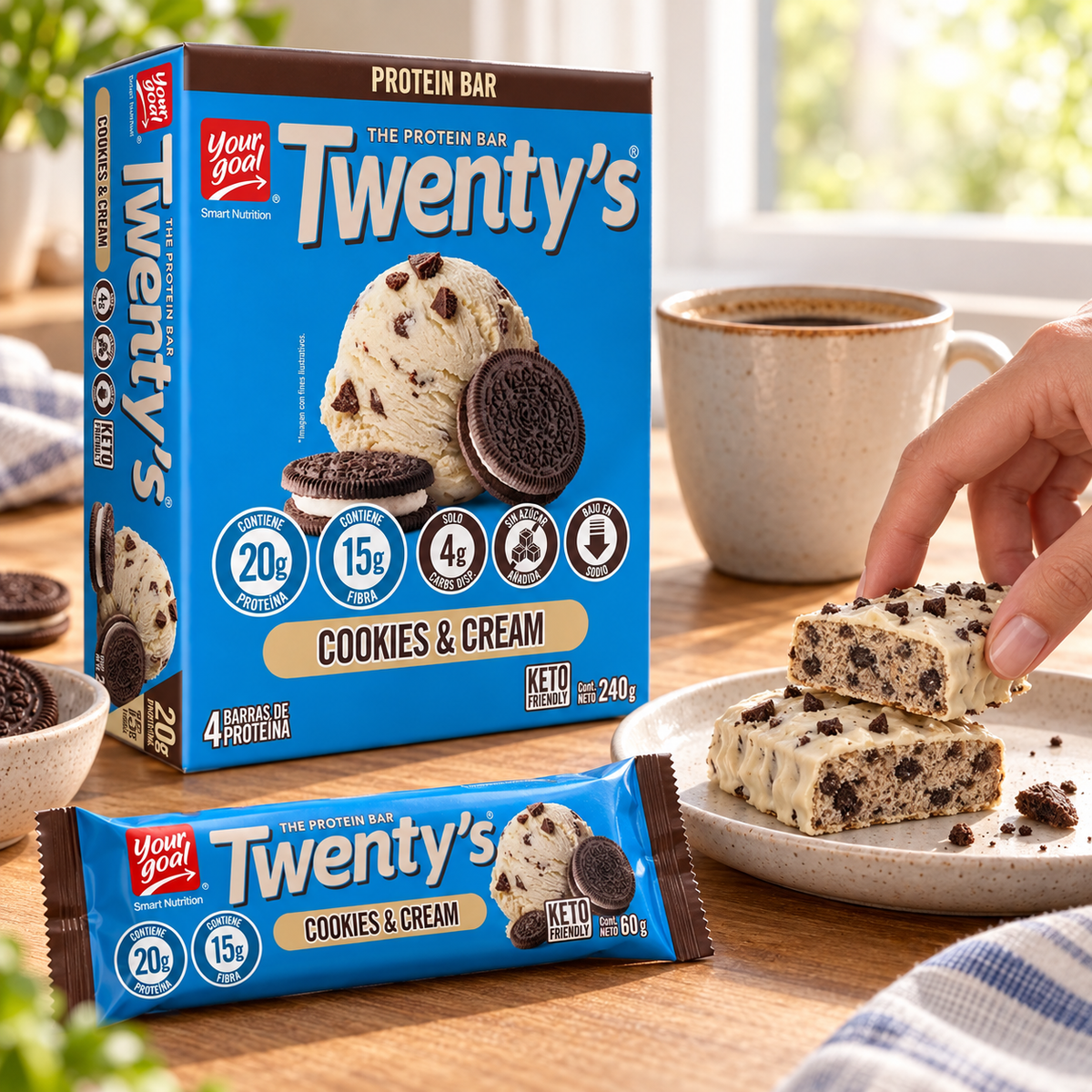 Barras de Proteína Twenty's Cookies and Cream 4 Un de 60 g