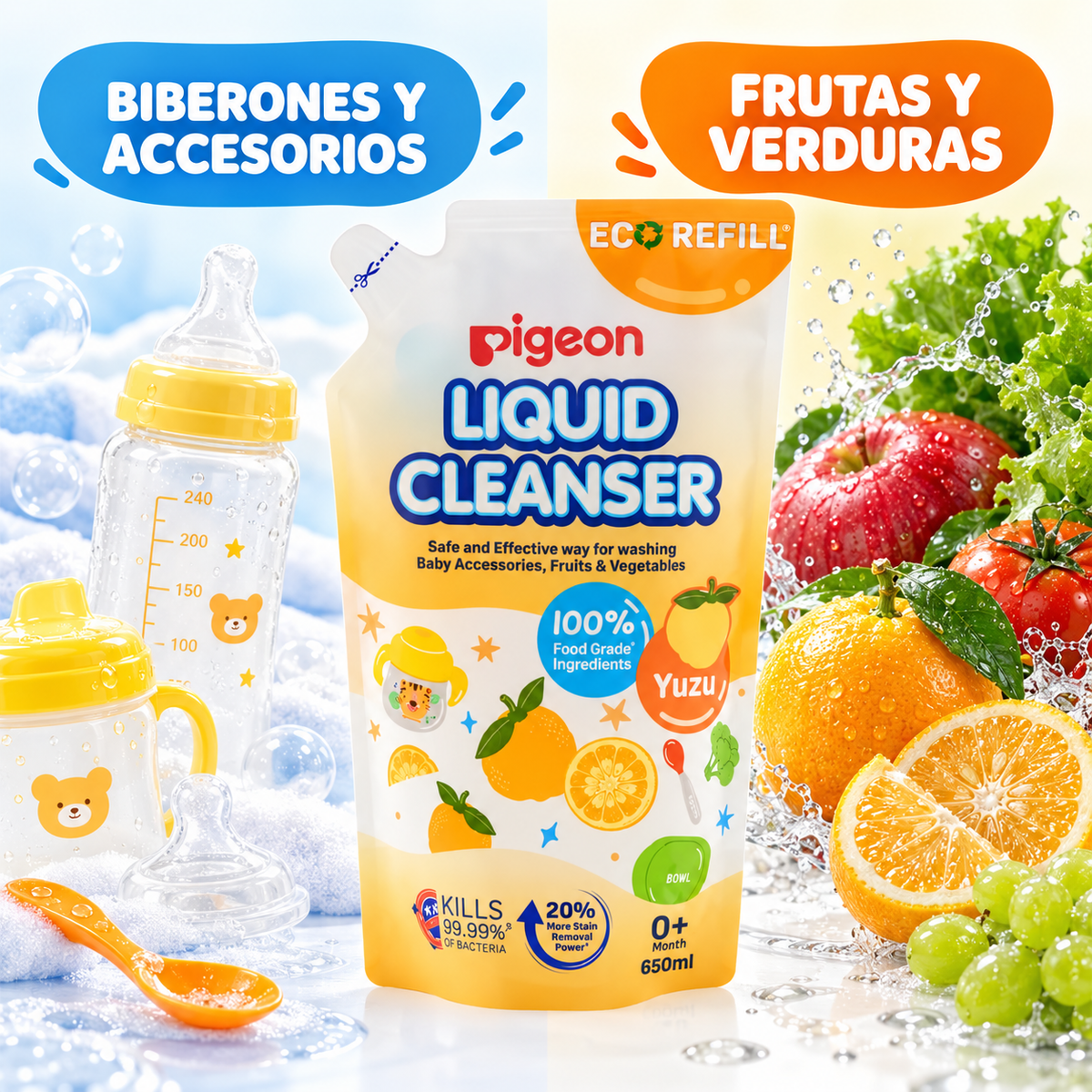 Limpiador de Biberones Yuzu Naranja Recarga Pigeon 650 ml