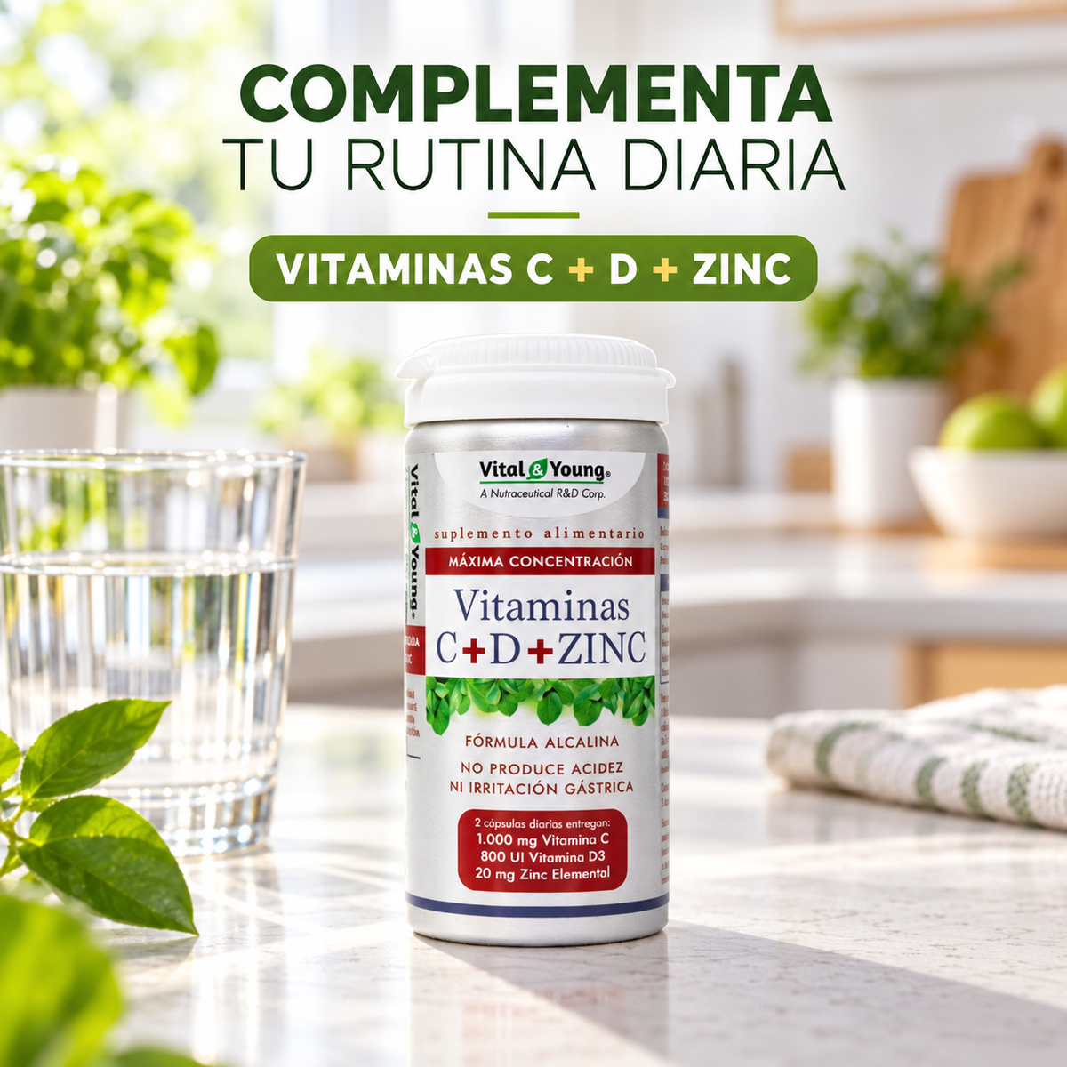 Vitamina C + D + Zinc Vital & Young 60 Cáps