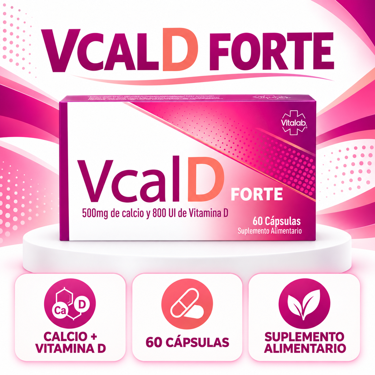 Vcal D Forte 500/800 mg Vitalab 60 Cáps