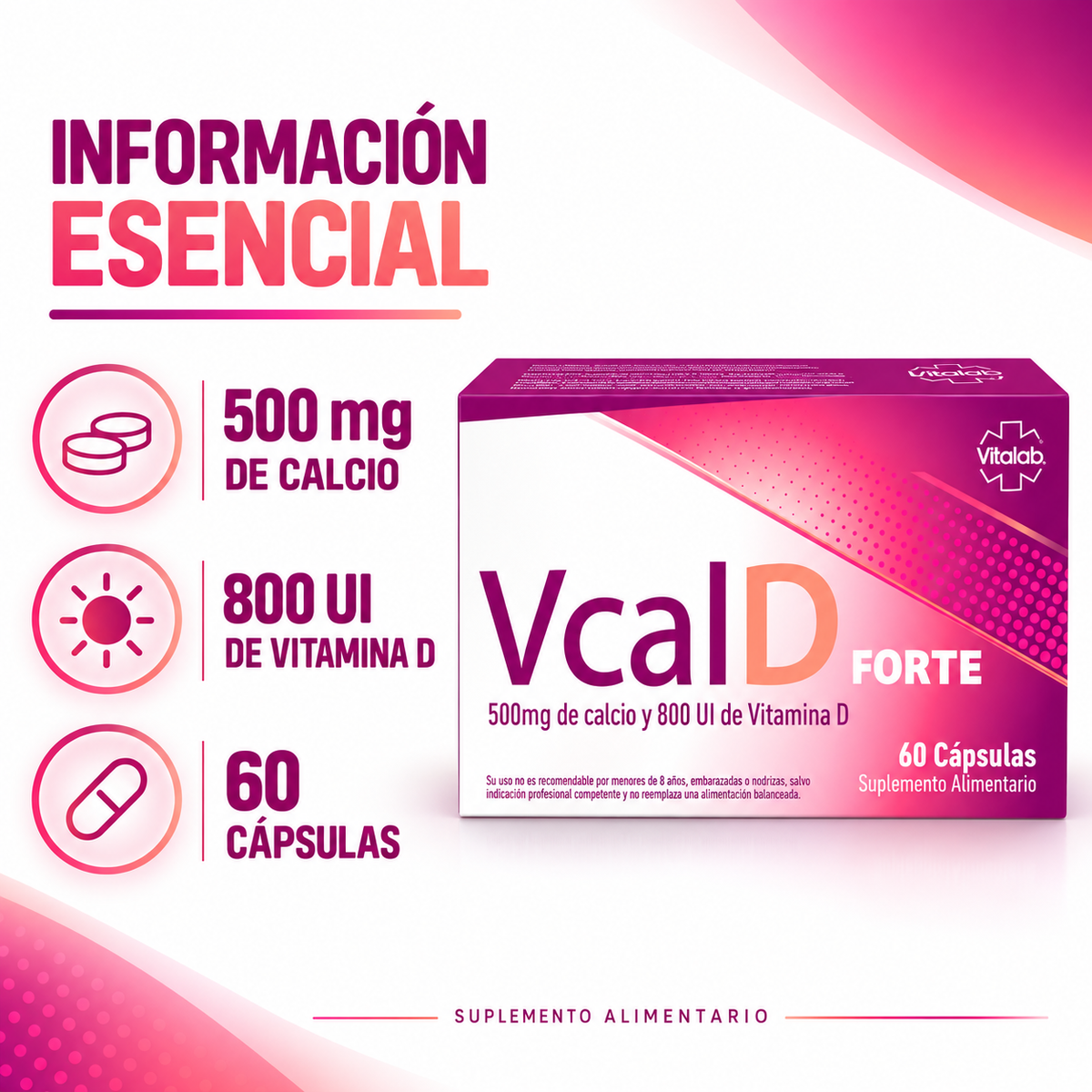 Vcal D Forte 500/800 mg Vitalab 60 Cáps