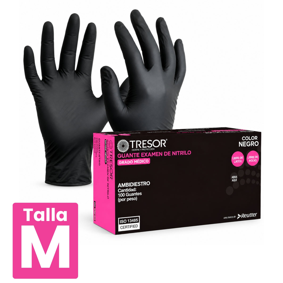 Guantes de Nitrilo Texturizados Tresor Negro Talla S-M-L 100 Un