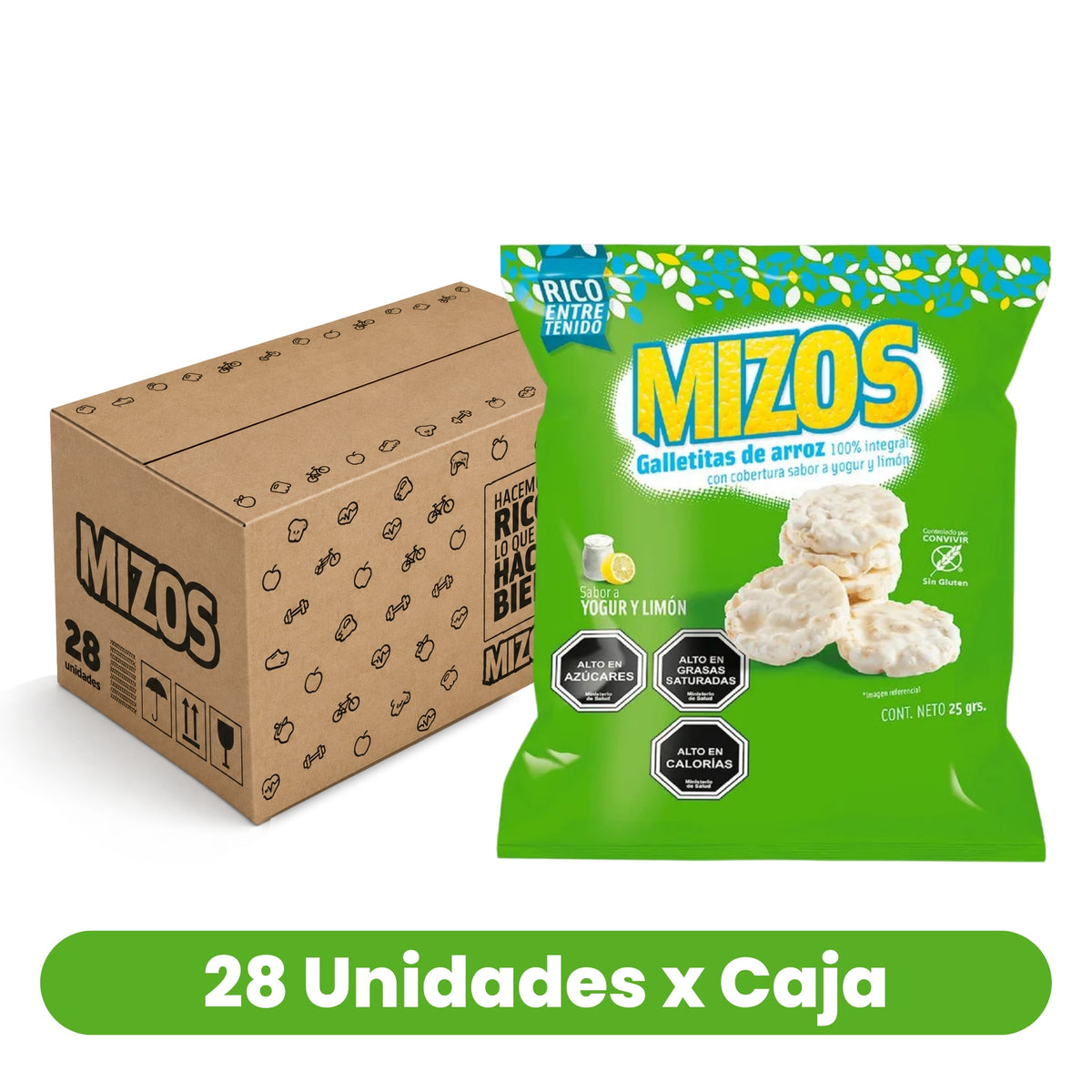 Galletas de Arroz Integral Mizos Sabor Yogur Limón Caja 28 Un de 25 g