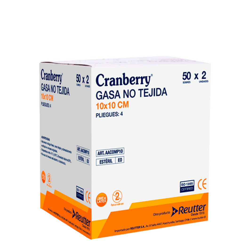 Gasa Estéril 10x10cm No Tejida Cranberry 50 Sobres