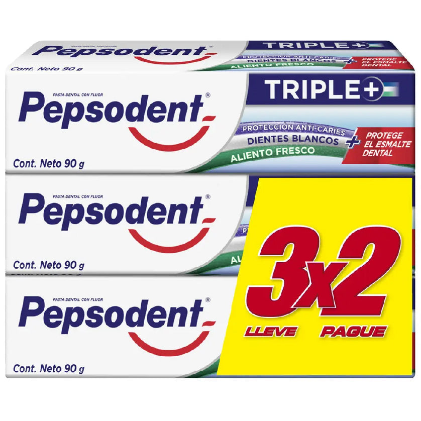 Pasta Dental Triple+ Pepsodent 90 g Pack x3