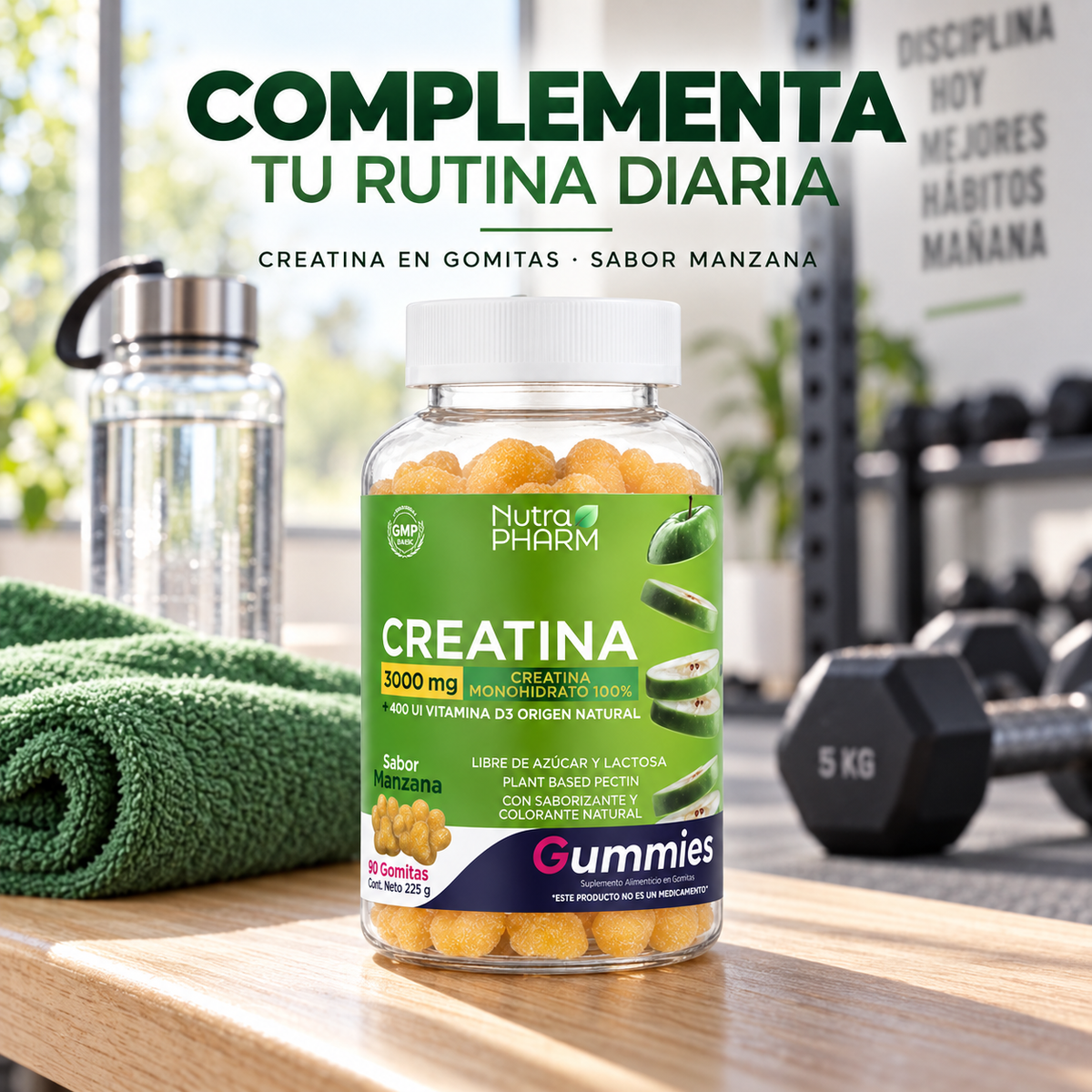 Gomitas de Creatina y Vitamina D3 Manzana NutraPharm 90 Un