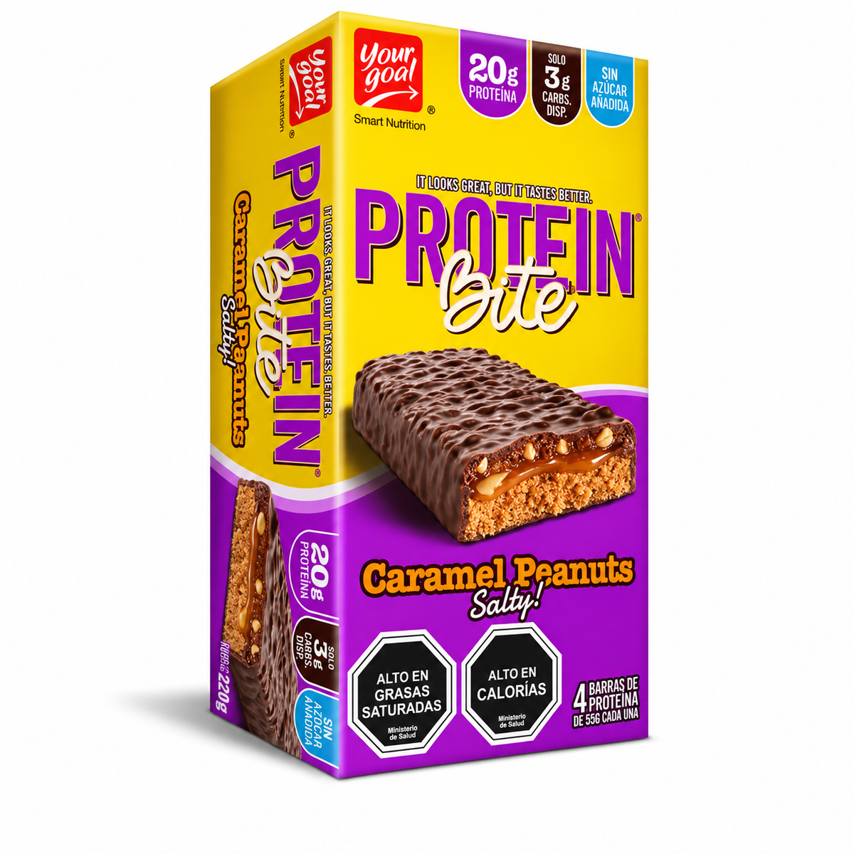 Barra Proteína Bite Your Goal Caramel Peanuts 4 Un de 55 g