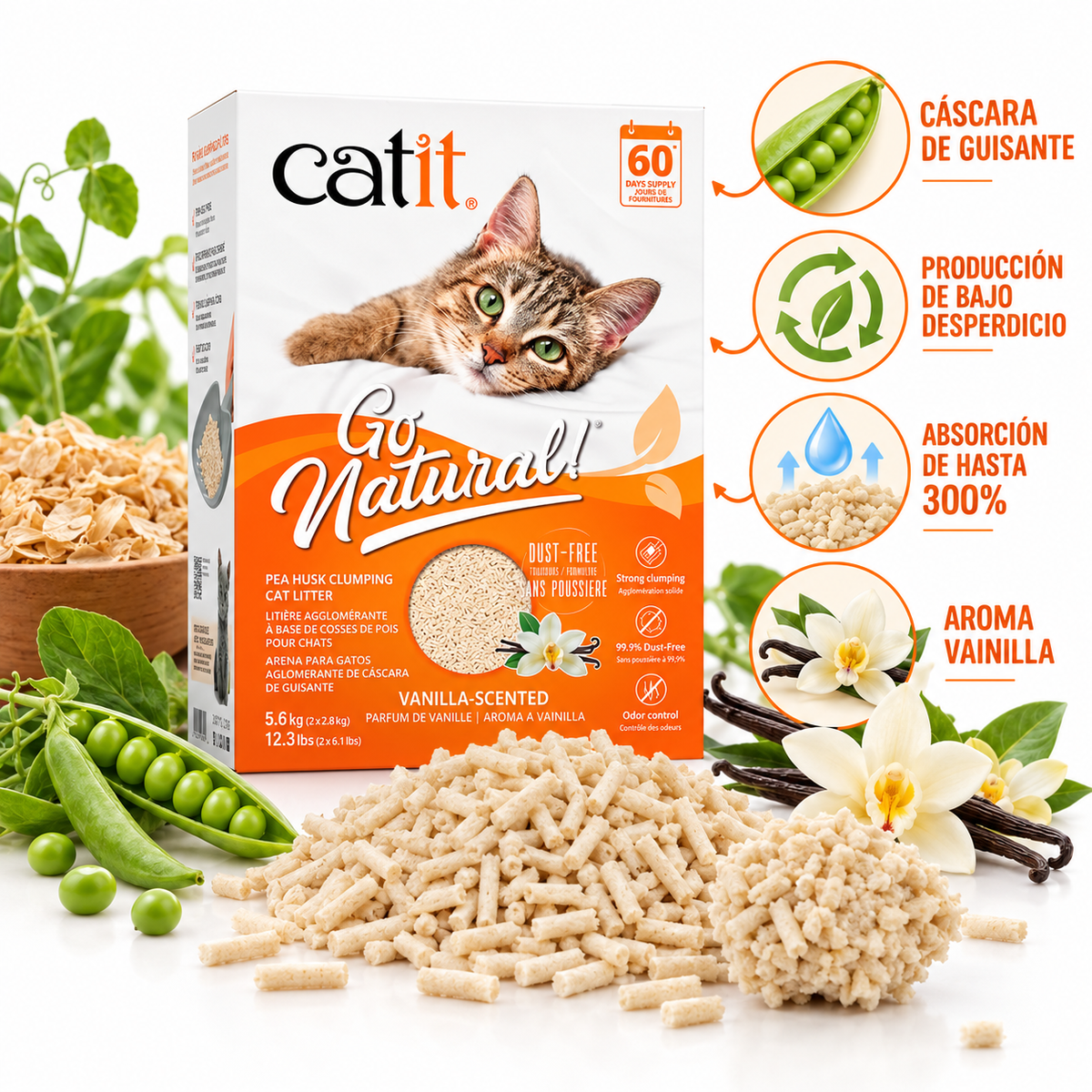 Arena para Gatos Catit Go Natural Aroma Vainilla 5,6 kg