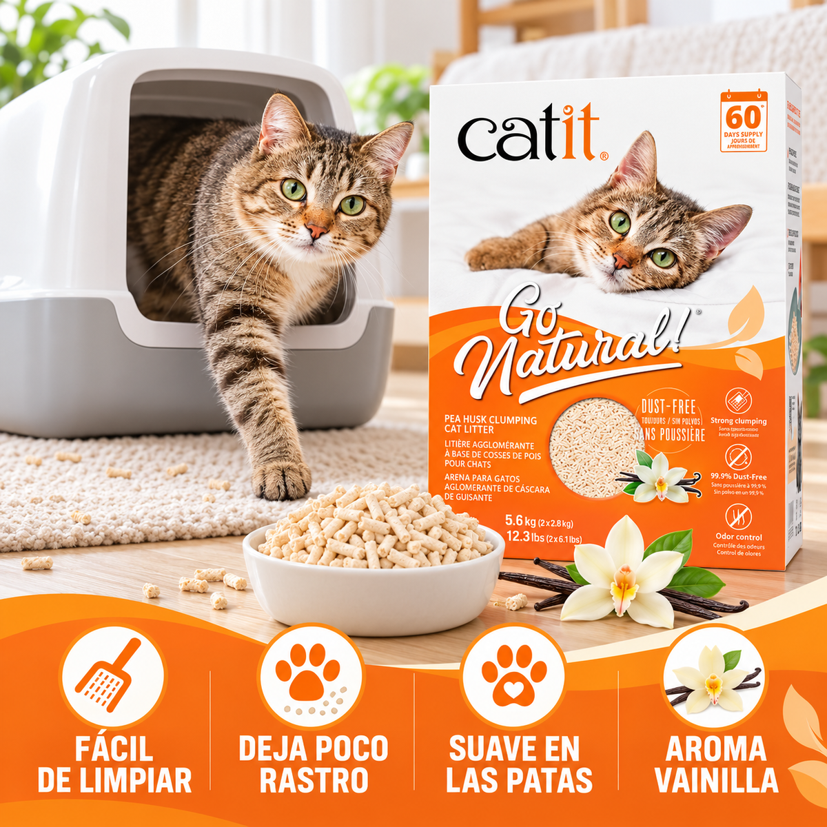 Arena para Gatos Catit Go Natural Aroma Vainilla 5,6 kg