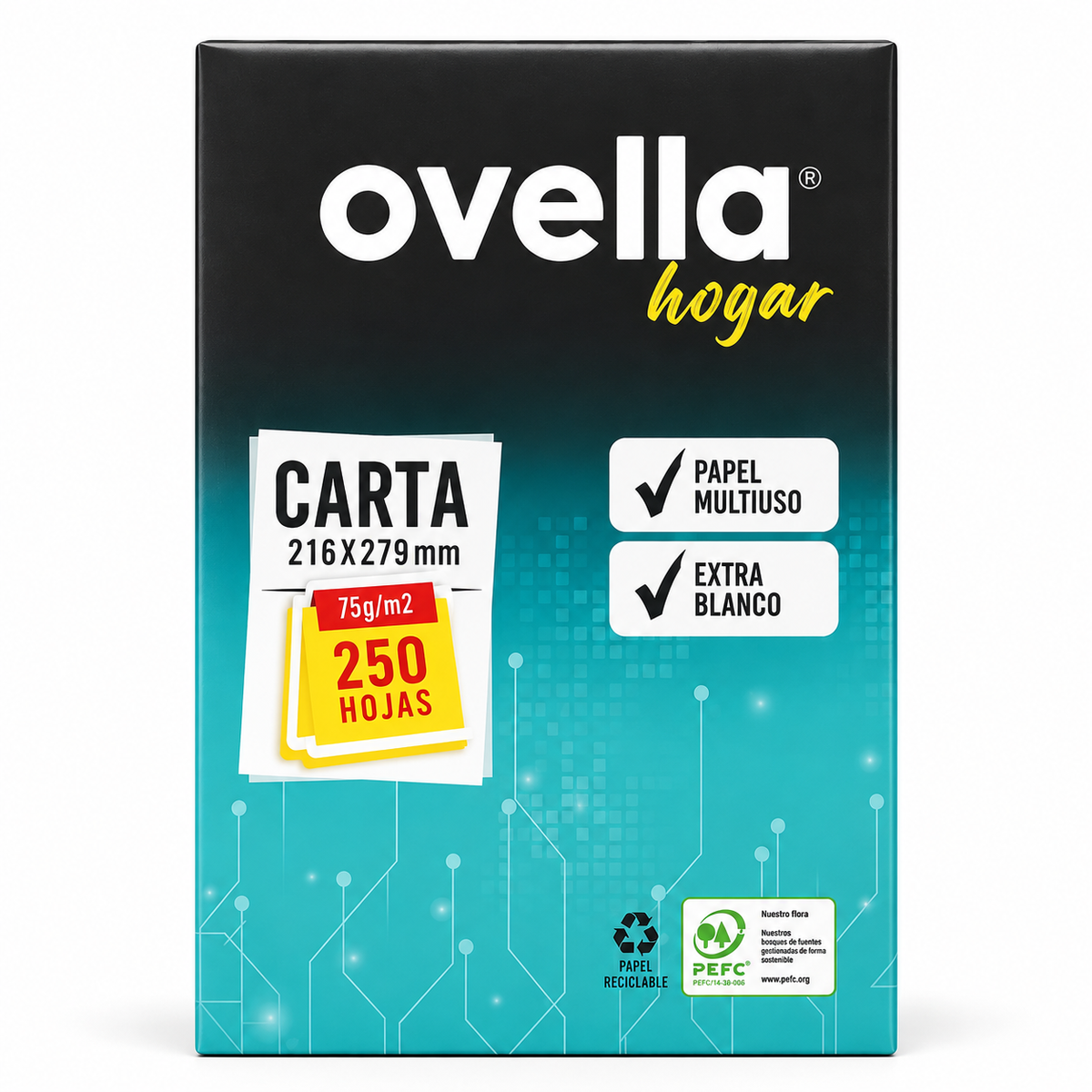 Resma Papel Tamaño Carta Blanco Ovella 75 g/m² de 250 Hojas