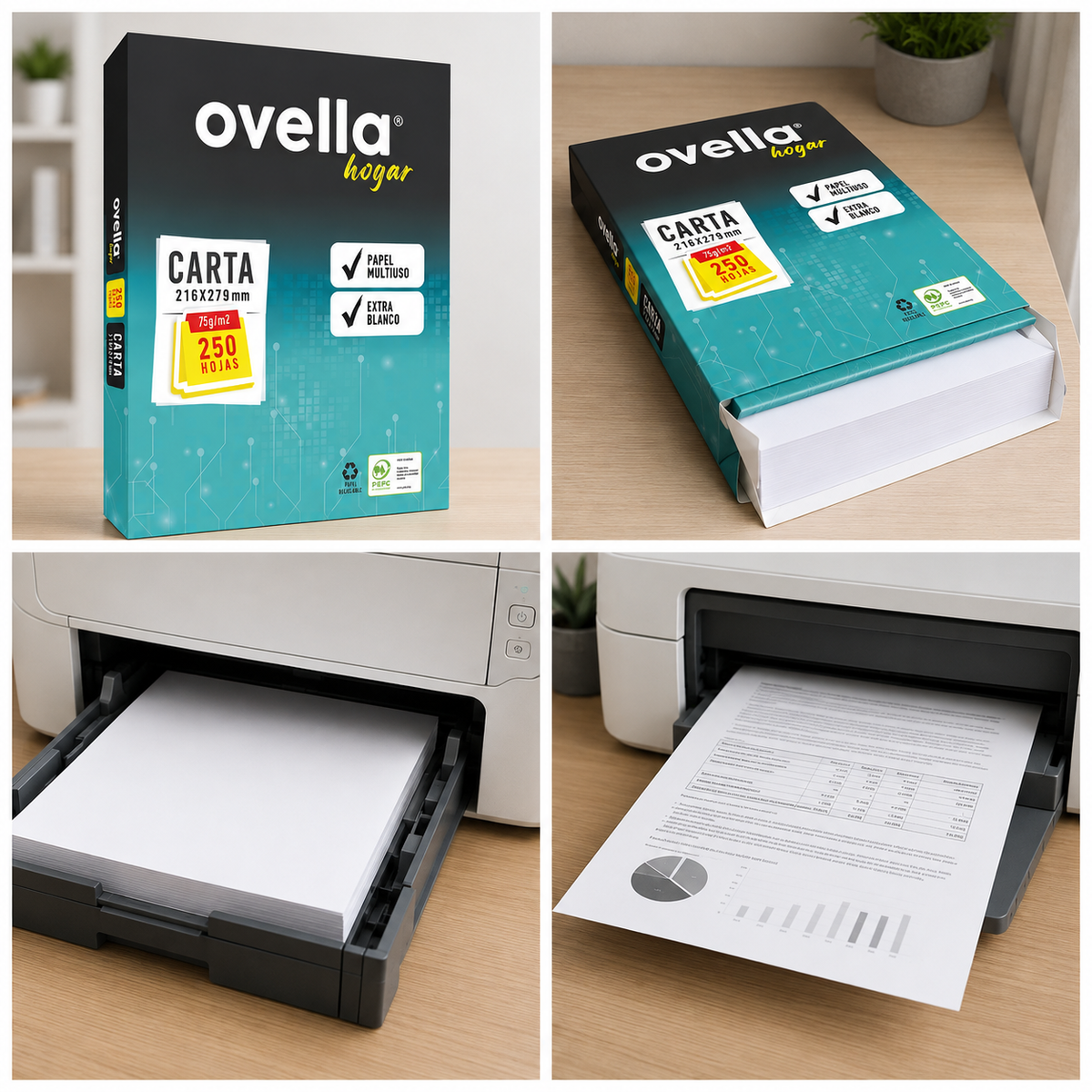 Resma Papel Tamaño Carta Blanco Ovella 75 g/m² de 250 Hojas