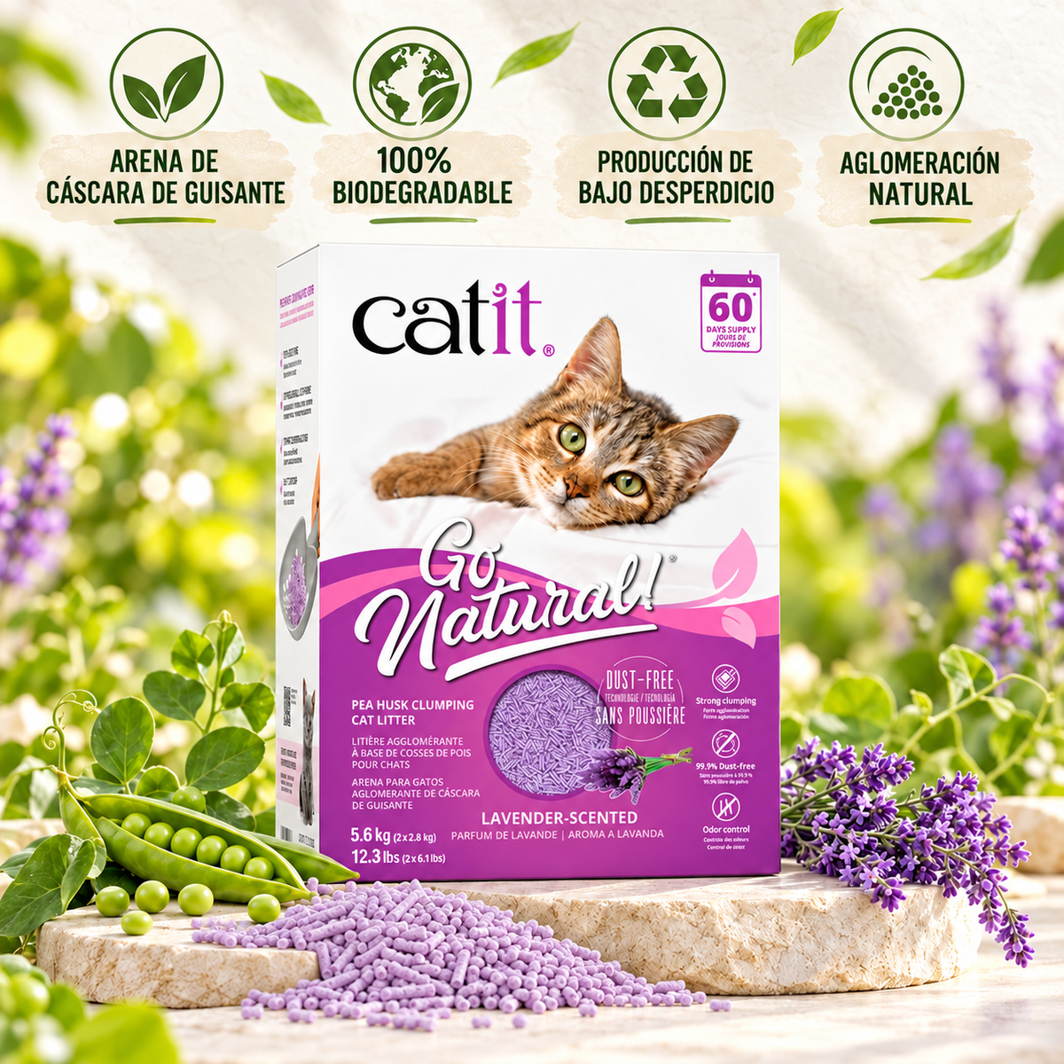 Arena para Gatos Catit Go Natural Aroma Lavanda 5,6 kg