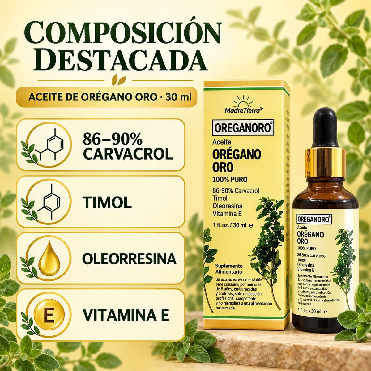 Aceite de Orégano Oro 100% Puro Madre Tierra 30 ml