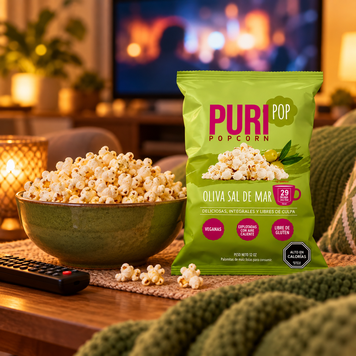 Popcorn Oliva Sal De Mar Vegano Sin Gluten Puri Caja 20 Un de 12 g
