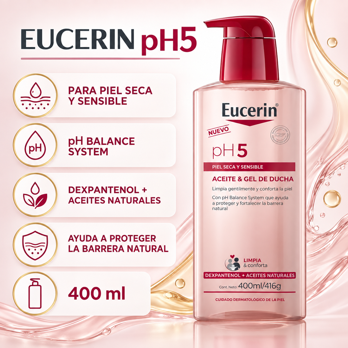 Aceite y Gel de Ducha Corporal Eucerin PH5 400 ml