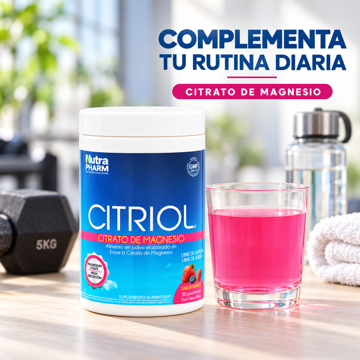 Citriol Citrato de Magnesio Nutrapharm en Polvo Sabor Berries 150 g