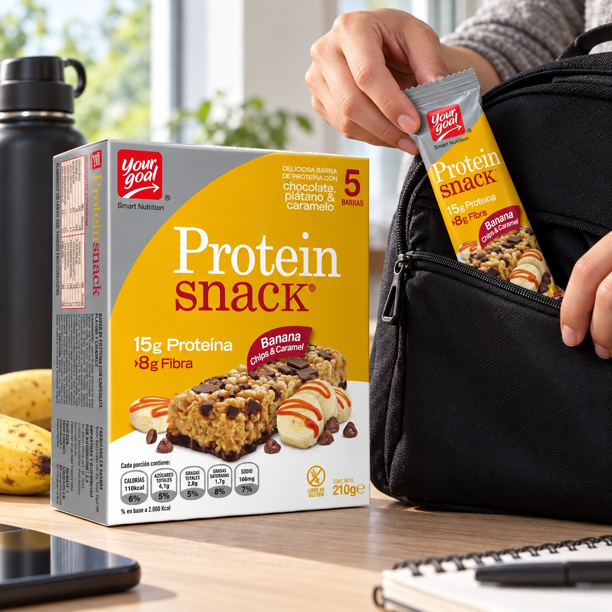 Barras de Proteína Your Goal Snack Banana Chips & Caramel 5 Un de 42 g