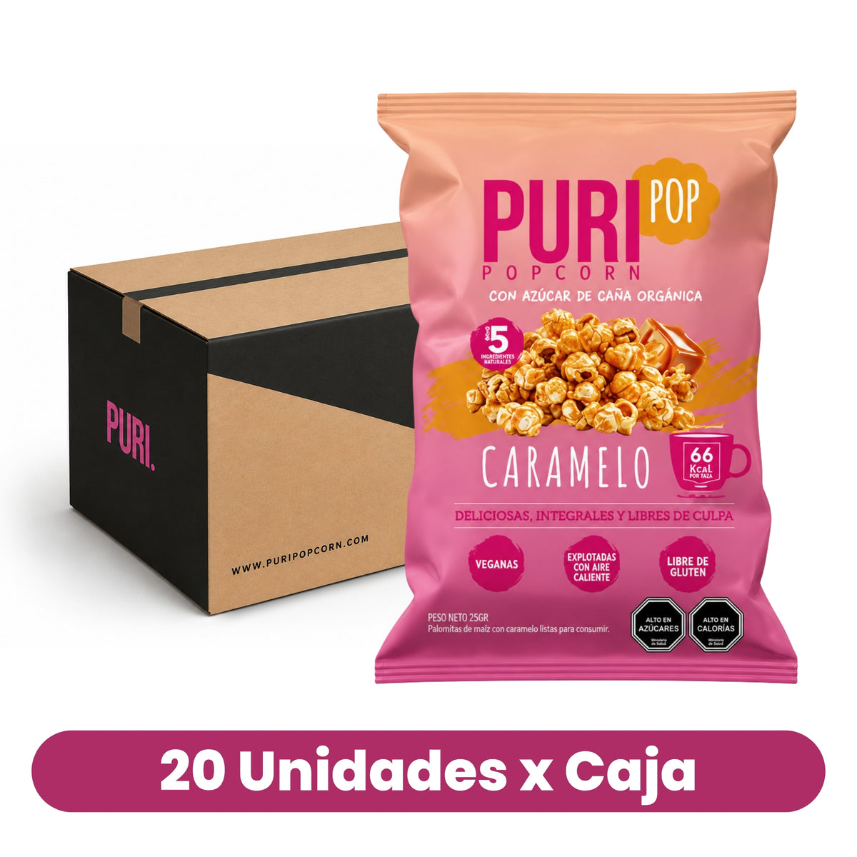 Popcorn sabor Caramelo Puri Caja 20 Un de 25 g