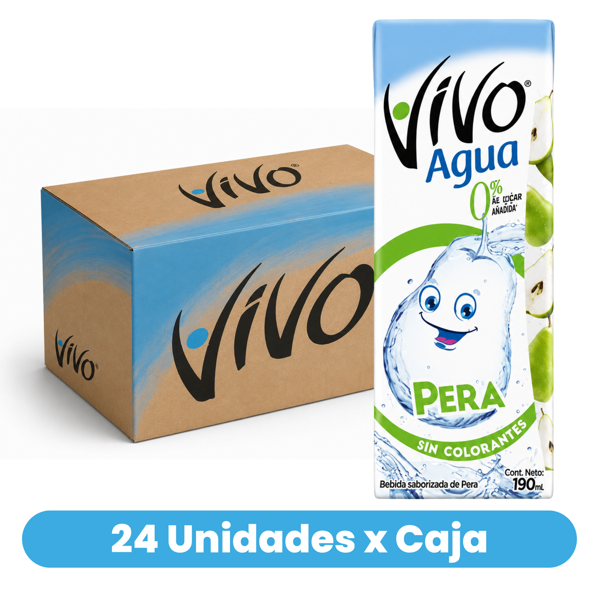 Agua Saborizada de Pera Vivo Caja 24 Un de 190 ml