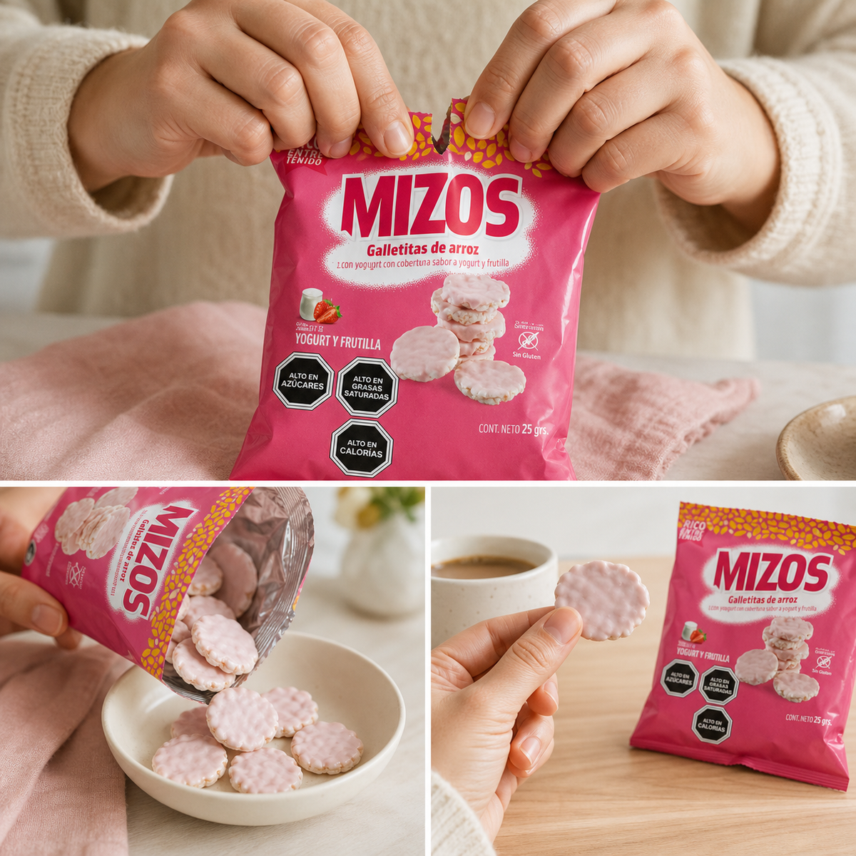 Galletas de Arroz con Cobertura de Yogurt Frutilla Mizos Caja 28 Un de 25 g