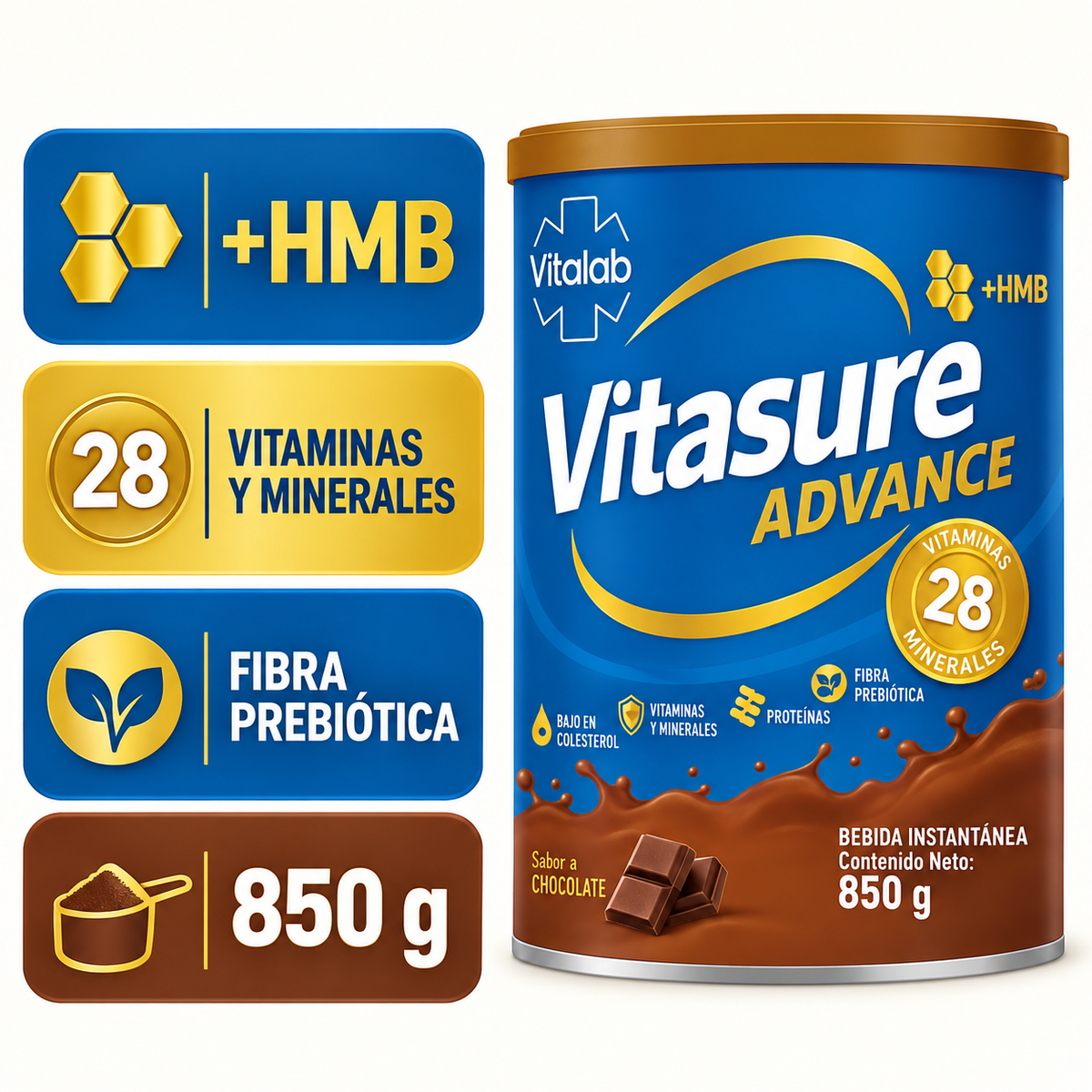 Vitasure Advance Sabor Chocolate Vitalab 850 g