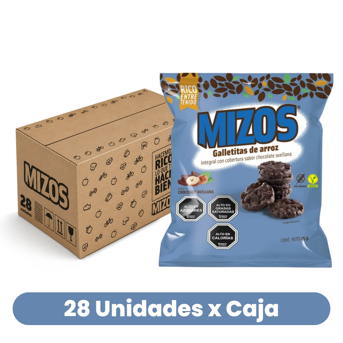 Galletas de Arroz Chocolate Avellana Mizos Caja 28 Un de 25 g