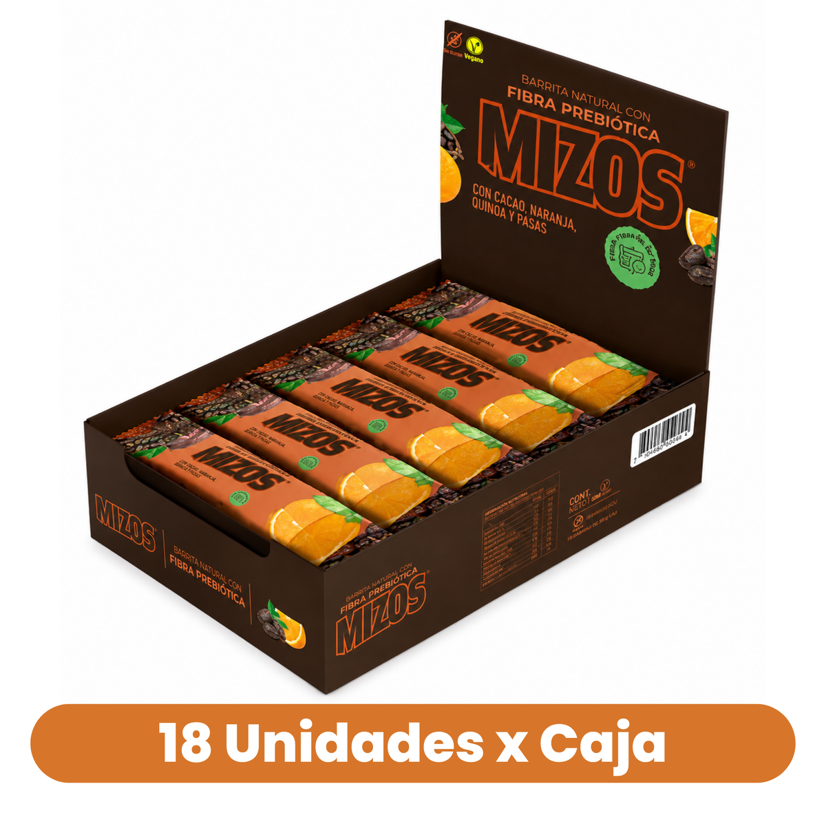 Barritas Mizos Naranja Cacao Con Fibra Prebiótica 18 Un de 35 g