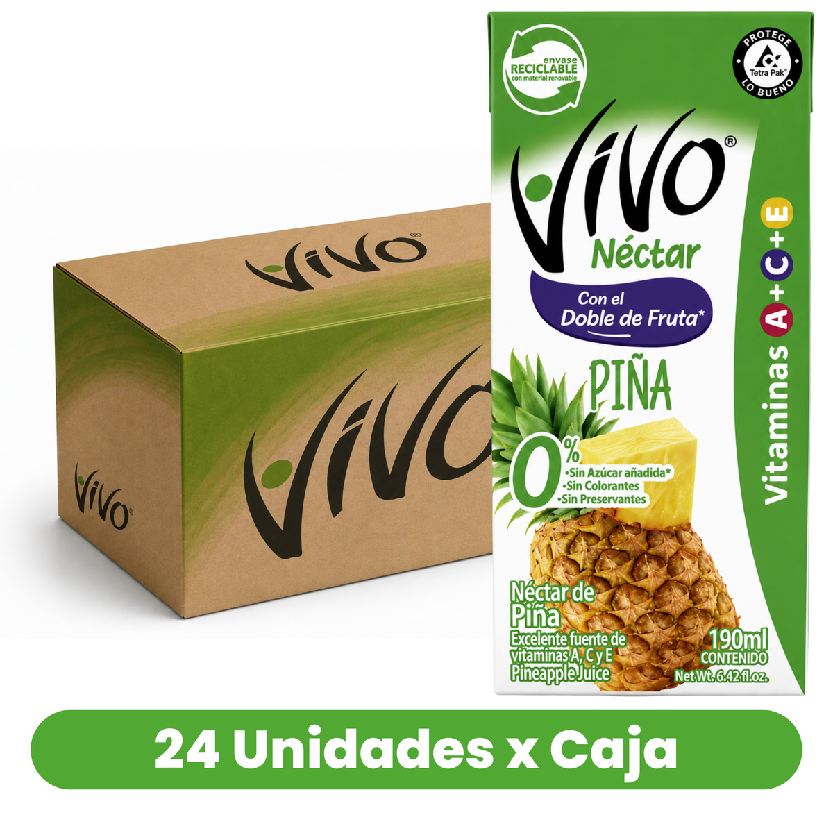 Néctar de Piña Vivo Caja 24 Un de 190 ml