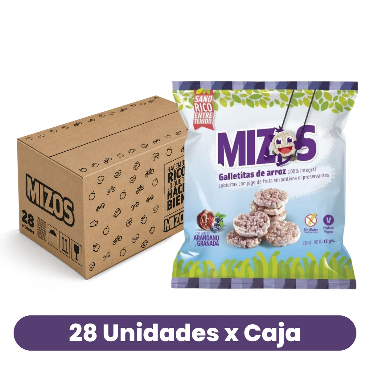 Galletas de Arroz Integral Mizos Sabor Arándano Caja 28 Un de 25 g