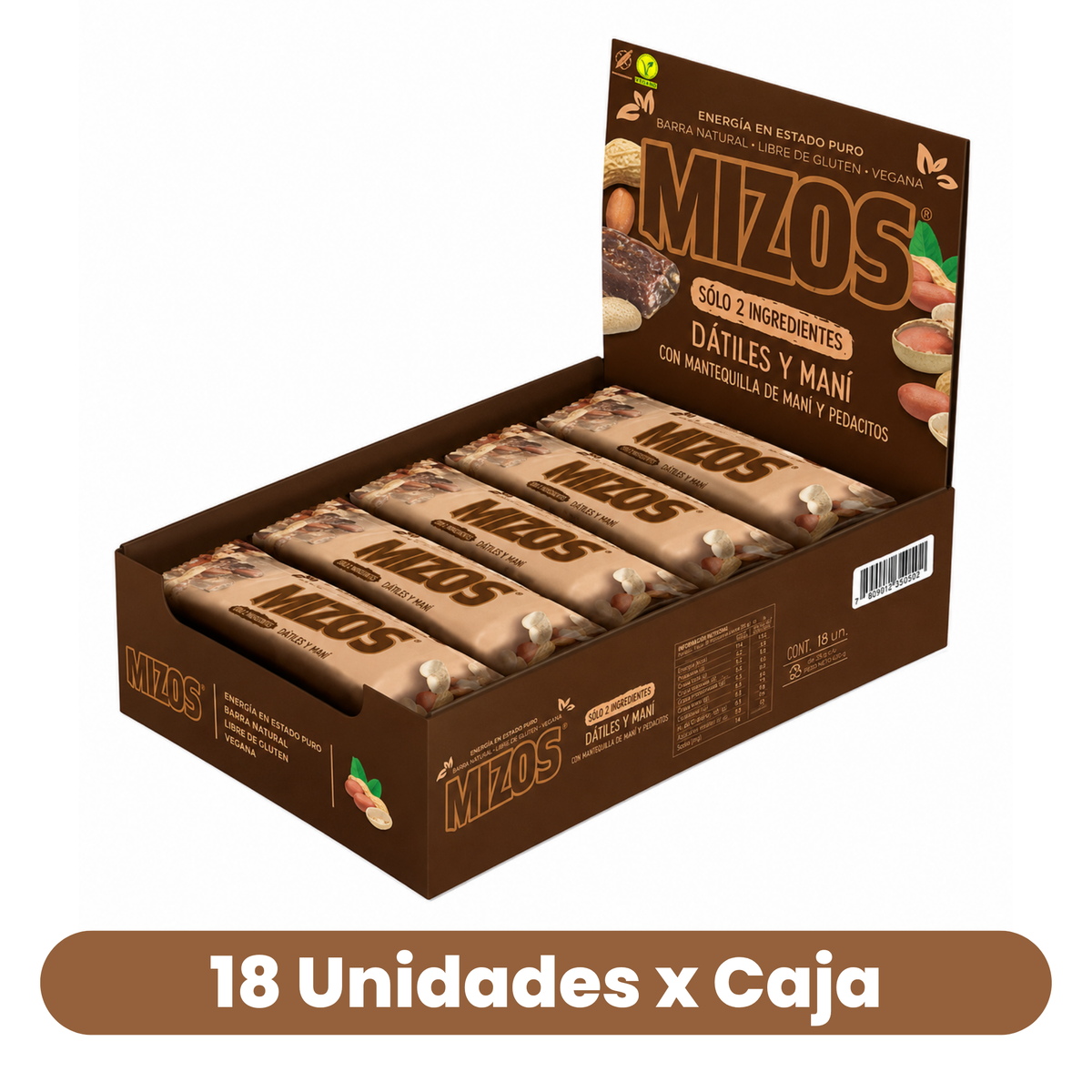 Barritas Mizos Dátiles Y Maní 18 Un de 35 g