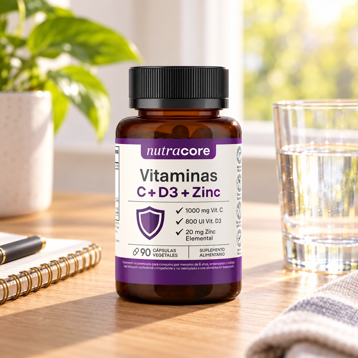 Vitamina C + D3 + Zinc Nutracore 90 Cáps