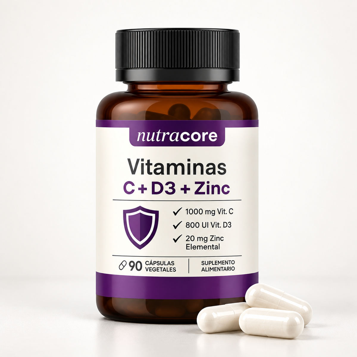 Vitamina C + D3 + Zinc Nutracore 90 Cáps