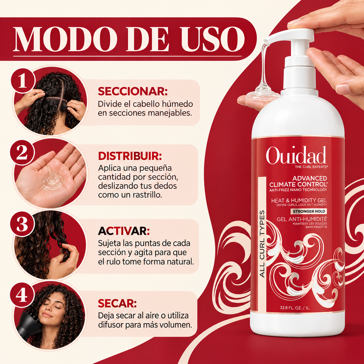 Gel Definidor de Rizos Fijación Extra Fuerte Ouidad 1 Litro