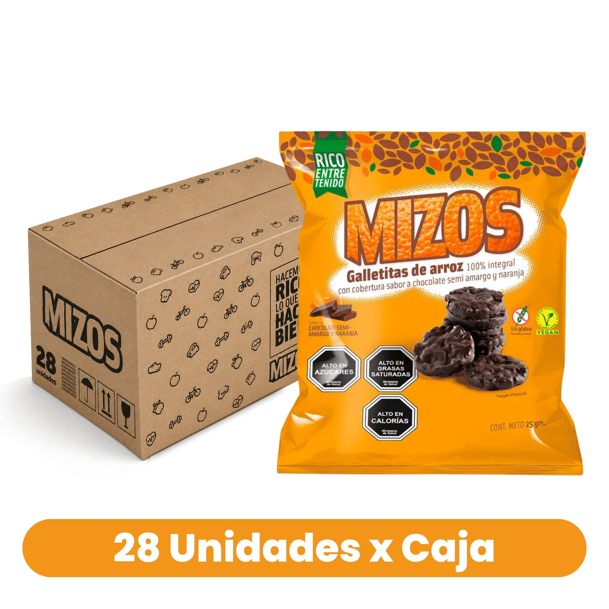 Galletas de Arroz Chocolate Naranja Mizos Caja 28 Un de 25 g