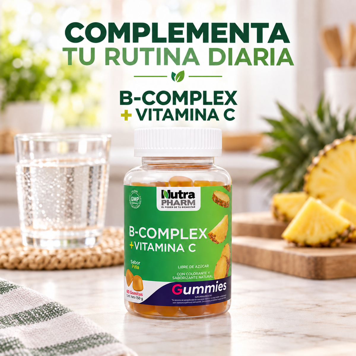 B-Complex + Vit C Gomitas Sabor Piña NutraPharm 60 Un