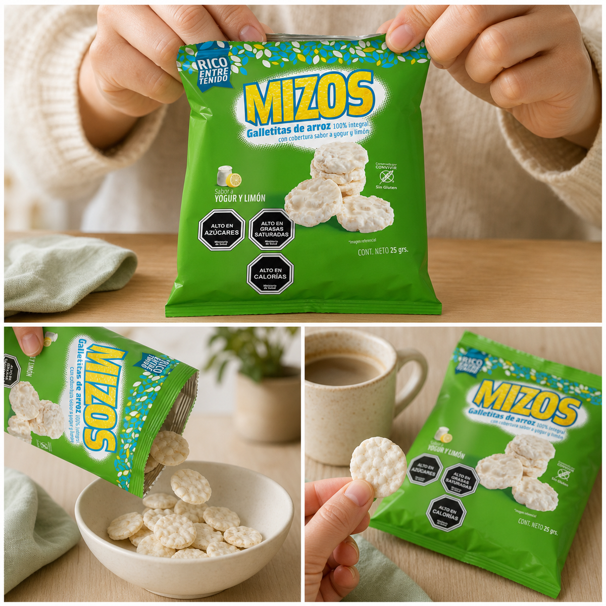 Galletas de Arroz Integral Mizos Sabor Yogur Limón Caja 28 Un de 25 g