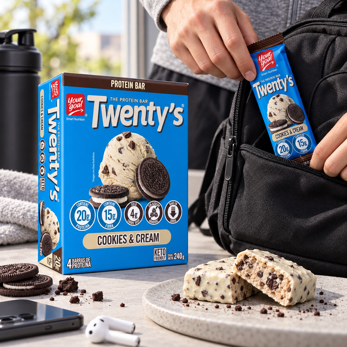 Barras de Proteína Twenty's Cookies and Cream 4 Un de 60 g