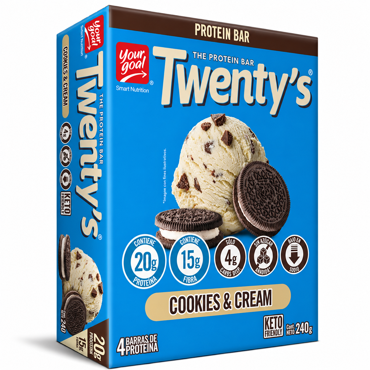 Barras de Proteína Twenty's Cookies and Cream 4 Un de 60 g