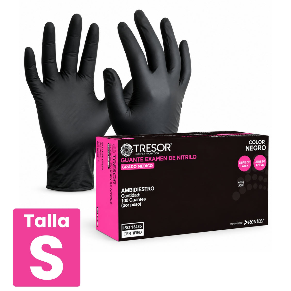 Guantes de Nitrilo Texturizados Tresor Negro Talla S-M-L 100 Un