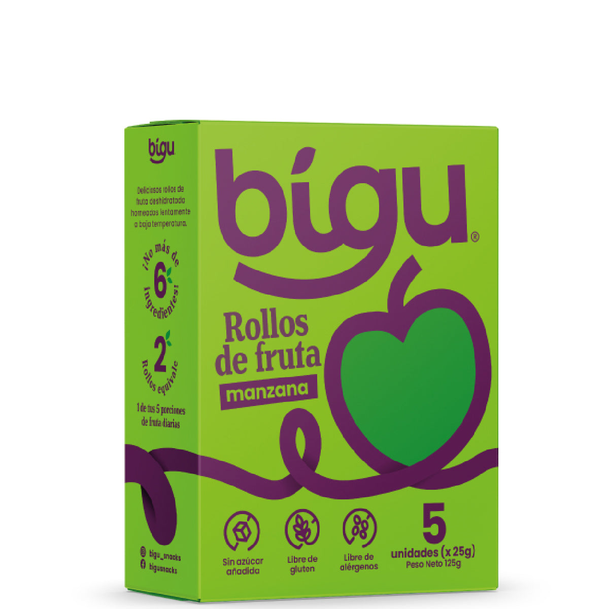 Rollos de Fruta Manzana Bigu 5 Un de 25 g